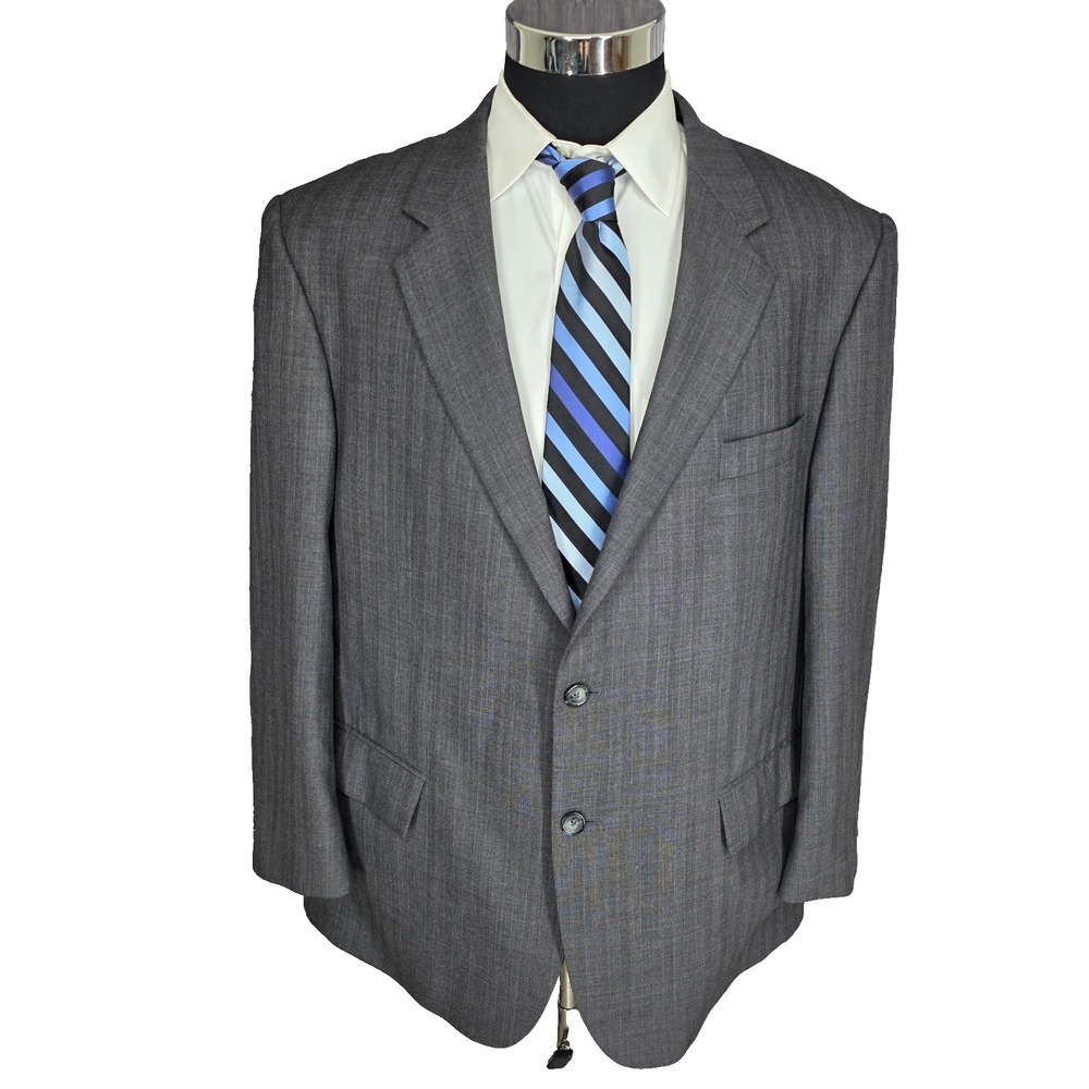 Joseph & Feiss Blazer Mens 46R Gray Herringbone Sports Coat Pure New Wool‎ 2 B